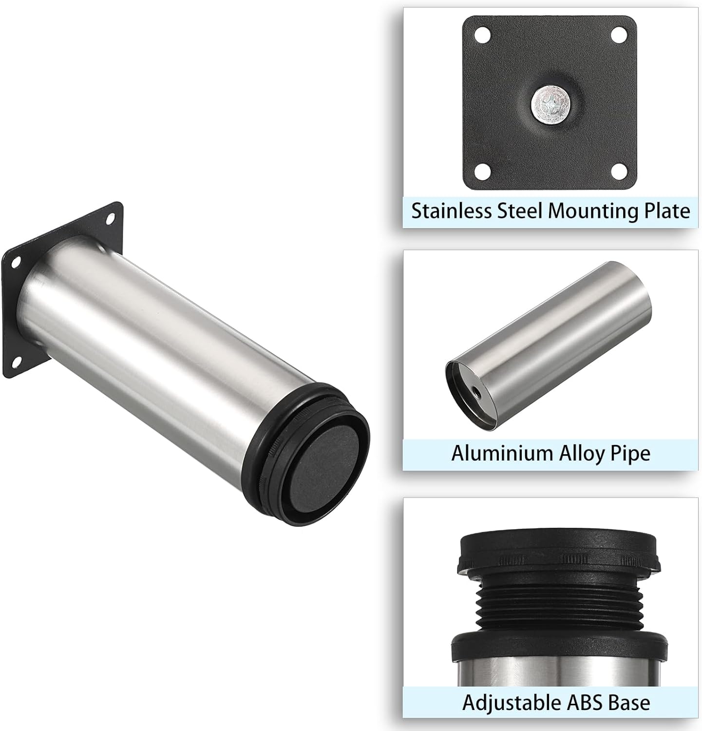 OwnMy 4 patas de muebles de acero inoxidable de 6 pulgadas, elevadores de pies de muebles, patas de escritorio de metal pequeño, patas de sofá,