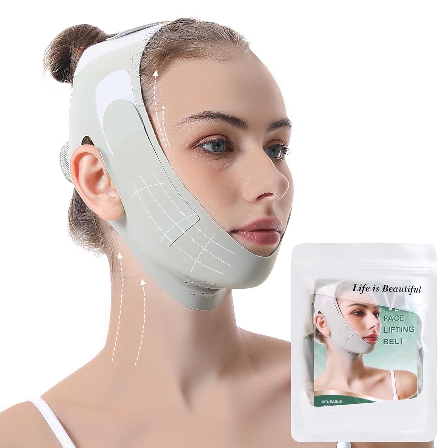 Cinturón de levantamiento facial, correa de elevación facial calmante y cómoda banda de estiramiento facial, efecto refrescante, levantamiento de