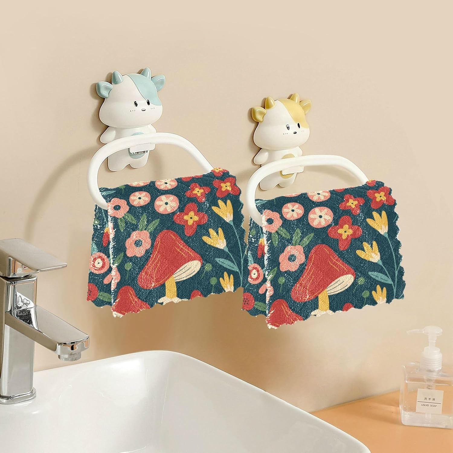 Woodland Mushrooms Flower Quality Decorative Microfiber Towel for Kitchen Absorbent Set of 6 Microfiber Drying Towel Kitchen for Countertop