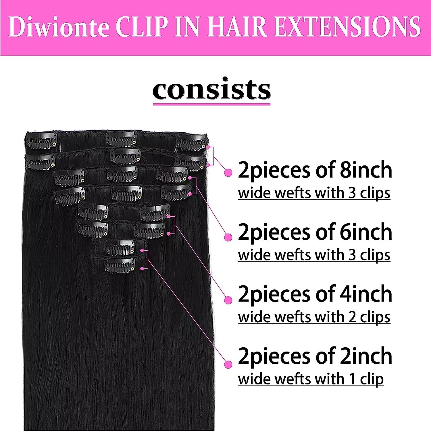 Extensiones de cabello humano real liso con clip, 100% cabello virgen brasileño sin procesar, extensiones de cabello con clip de doble trama para