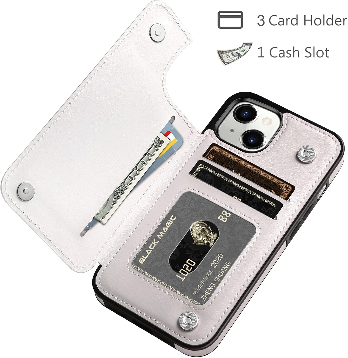 HianDier Funda compatible con iPhone 15 con tarjetero para mujeres y hombres, funda protectora de piel sintética con función atril, cierre