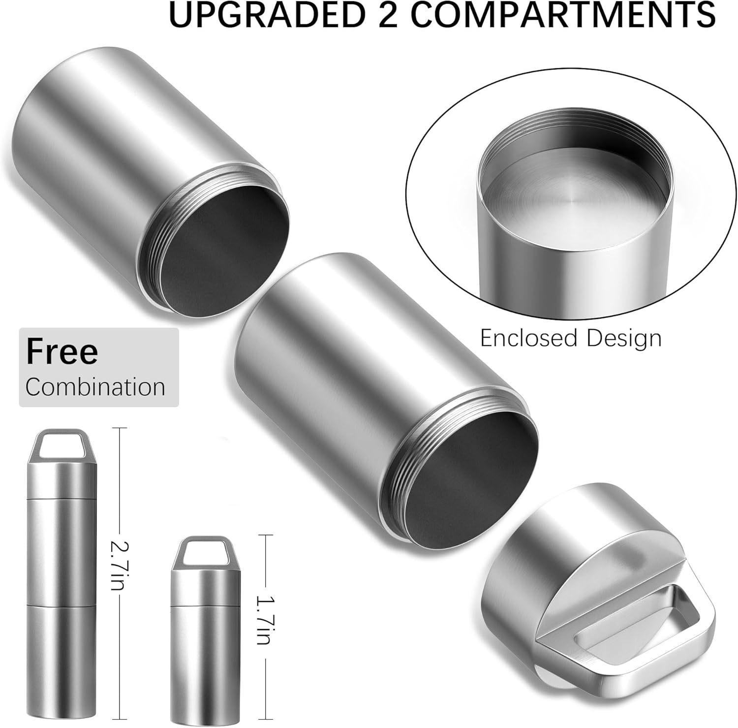 Pastillero pequeño (diseño de 2 compartimentos), llavero portátil de metal para pastilleros, contenedor impermeable para pastilleros, mini