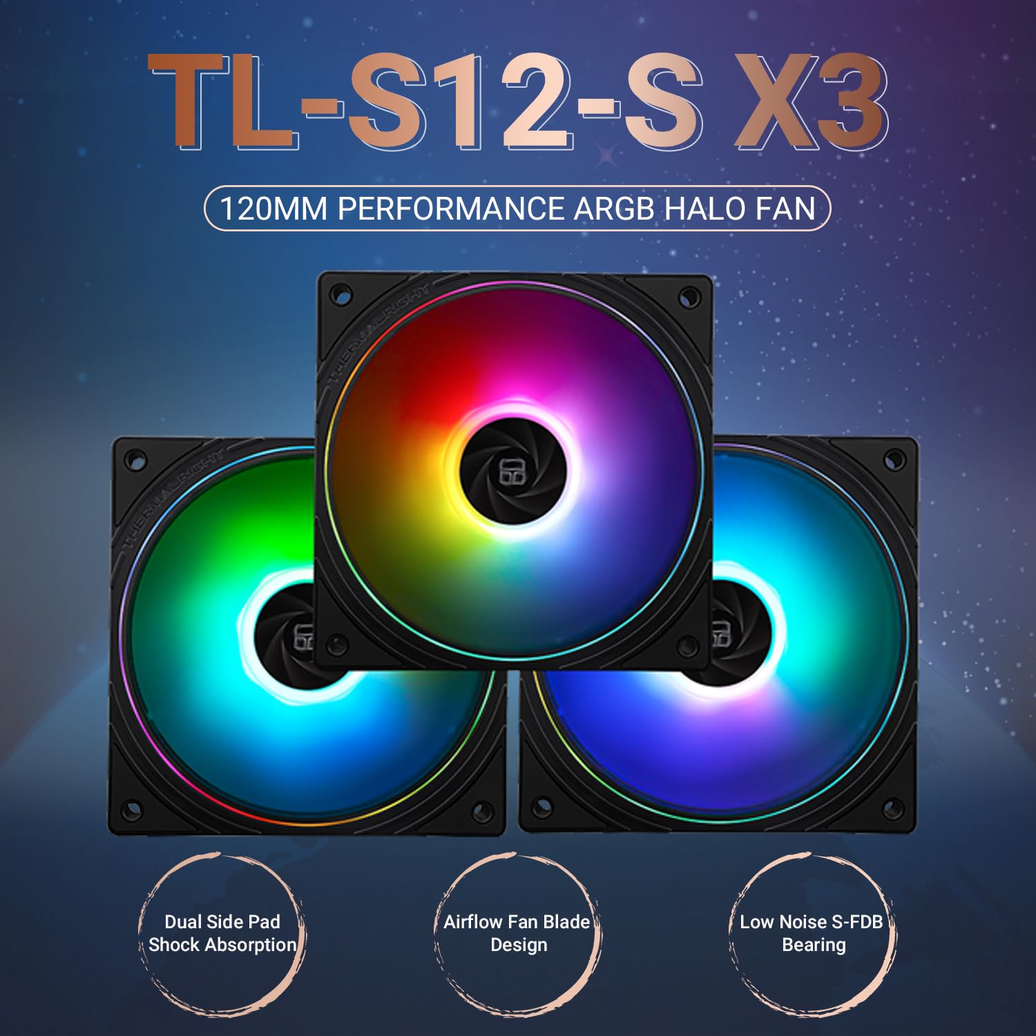 Thermalright TL-S12-S X3 – Ventilador de CPU PWM, efecto de luz de apertura fina, conector PWM de 4 pines con efectos de luz ARGB, ventilador de