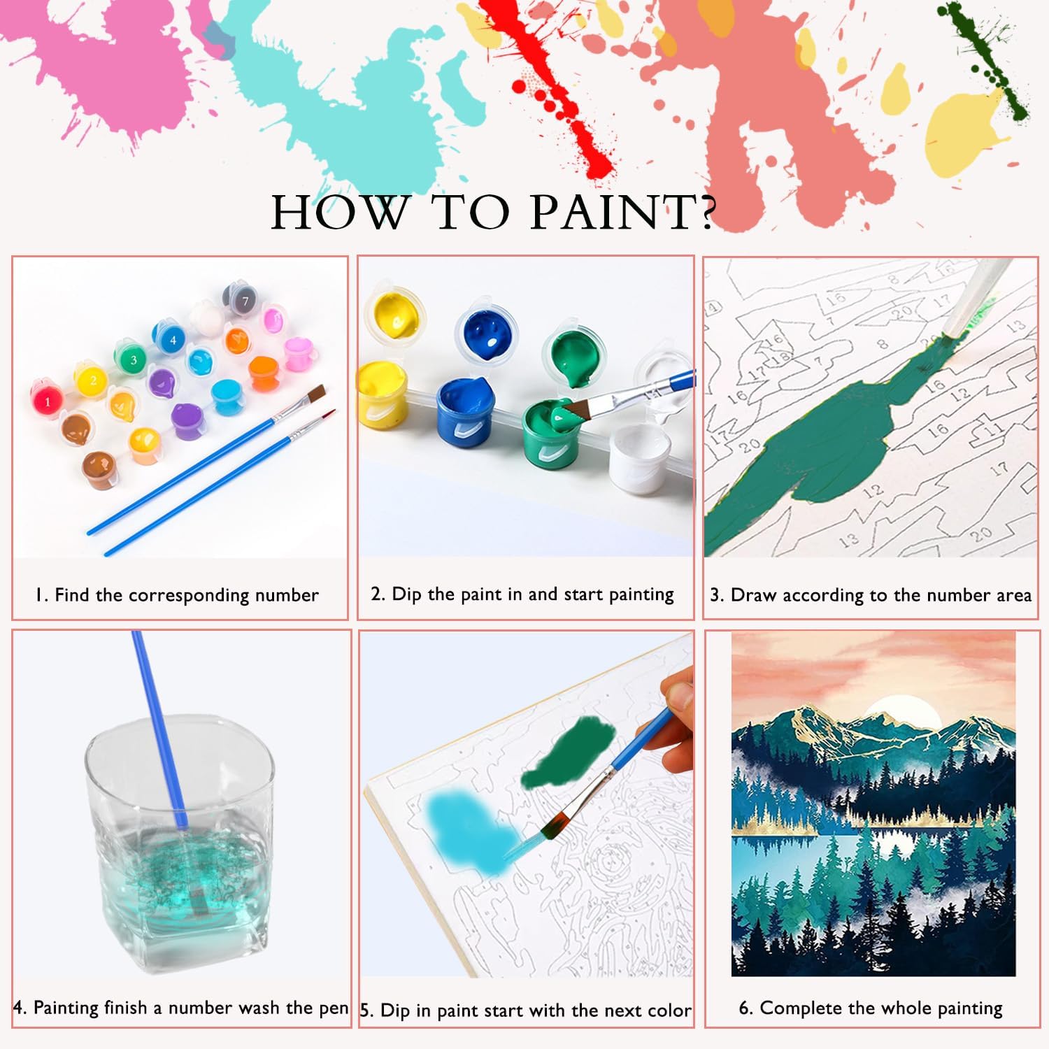 Paquete de 4 kits de pintura por números para adultos y niños, kits de pintura por números en lienzo, sin marco, pintura al óleo de color, pinturas