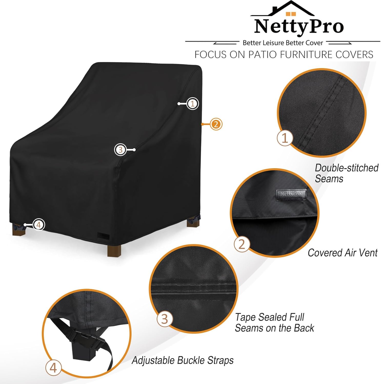 NettyPro Fundas para sillas de patio, impermeables, para muebles de exterior, giratorias, reclinables, mecedoras, para asientos profundos, se adapta