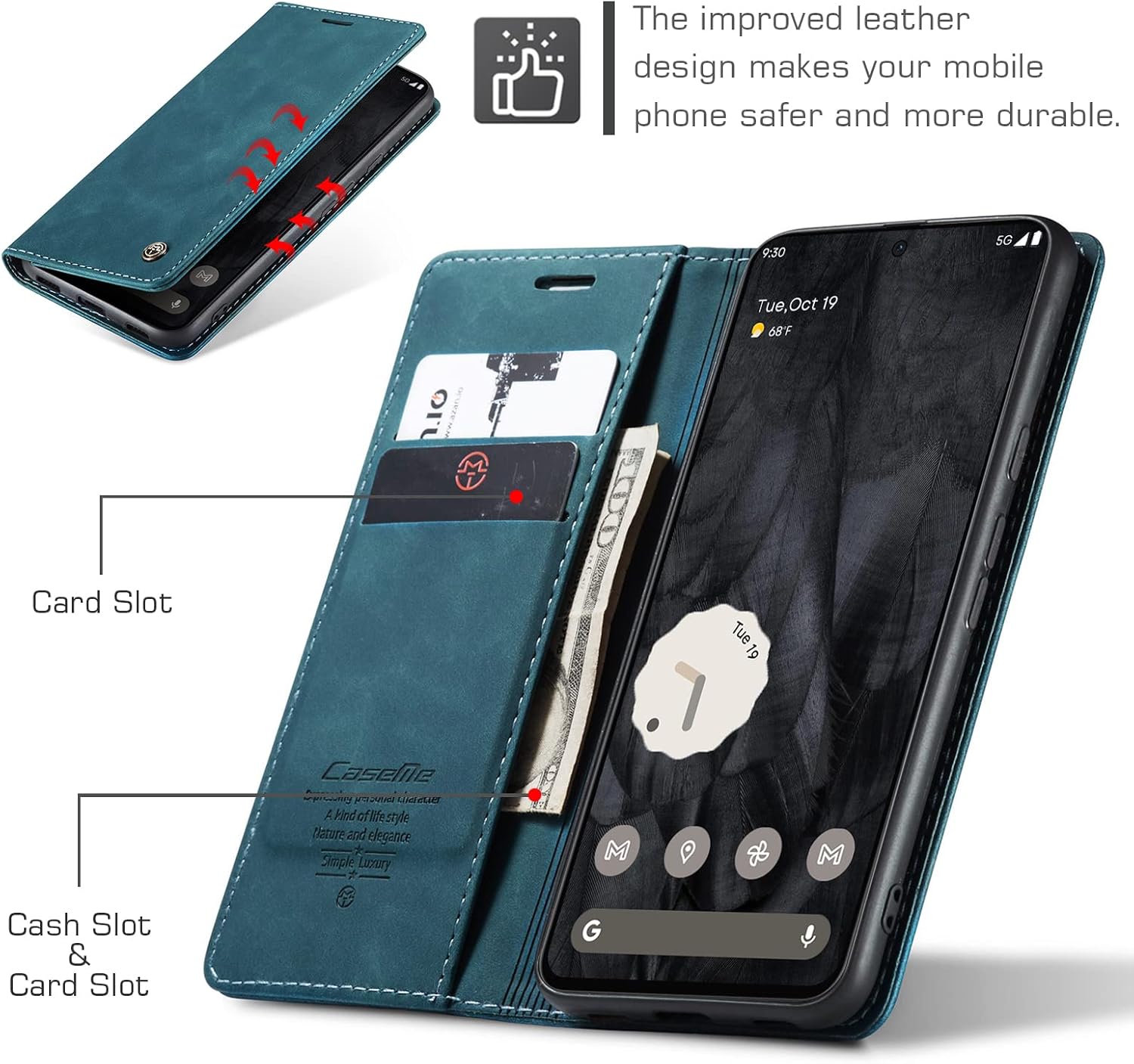 Funda tipo cartera para Google Pixel 8 Pro 5G, a prueba de golpes, con ranuras para tarjetas, soporte invisible para Google Pixel 8 Pro 5G (2023)