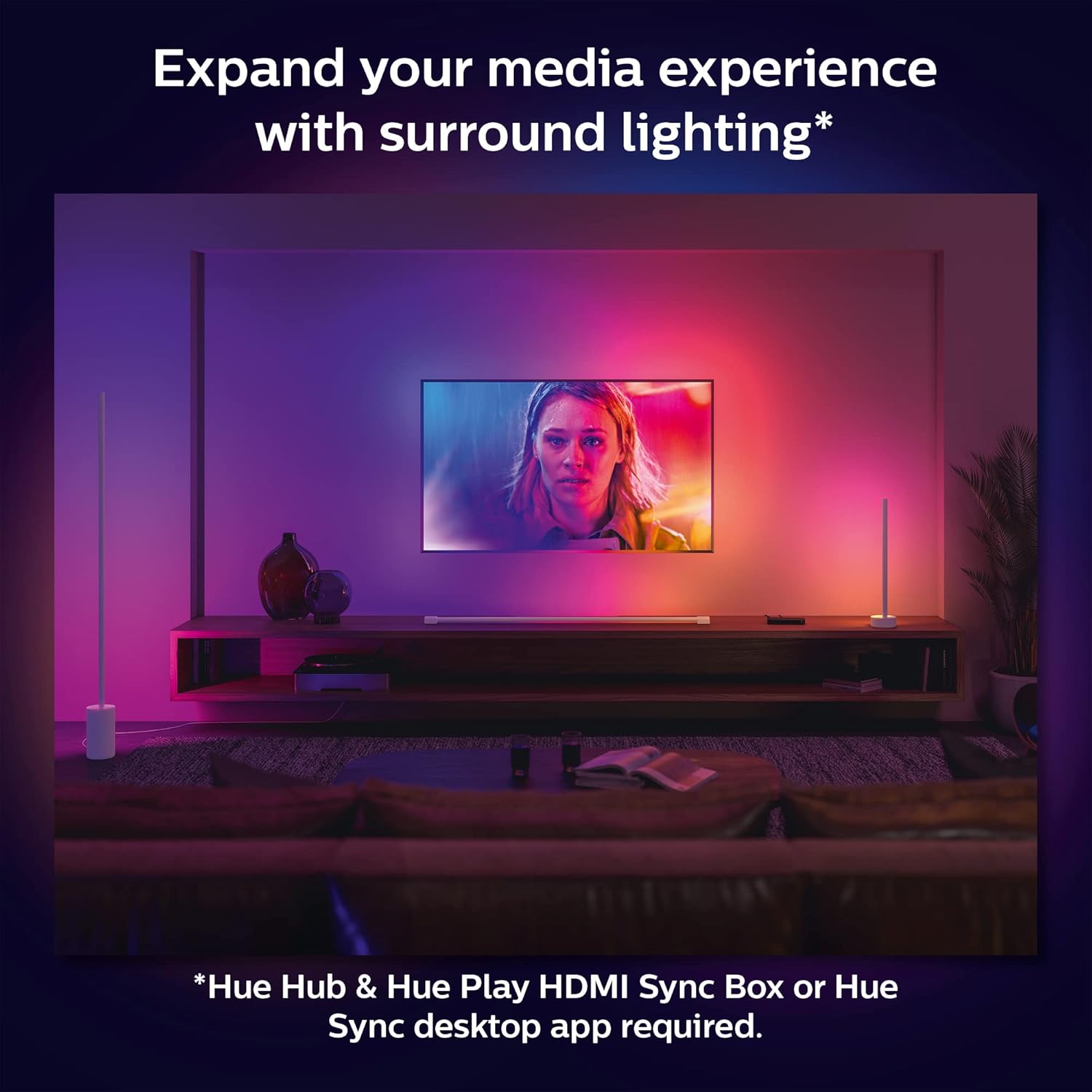 Philips Hue Tubo de luz inteligente grande, blanco, luz LED que cambia de color blanco y de color, 1 paquete, sincronización con TV, música y