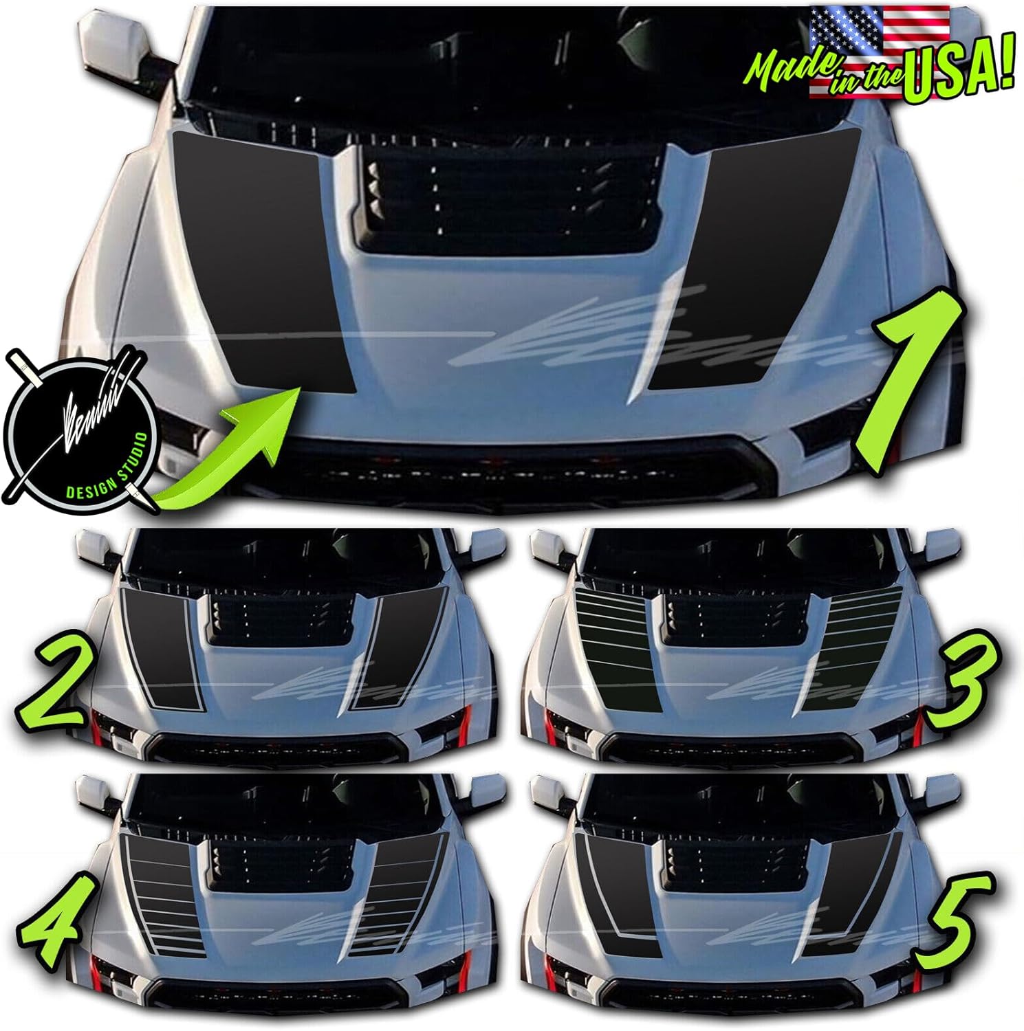 Hood Blackout Racing Stripes – Kit de calcomanías de vinilo compatible con Ford F150 Raptor 2014-2020 (estilo 2, negro mate)