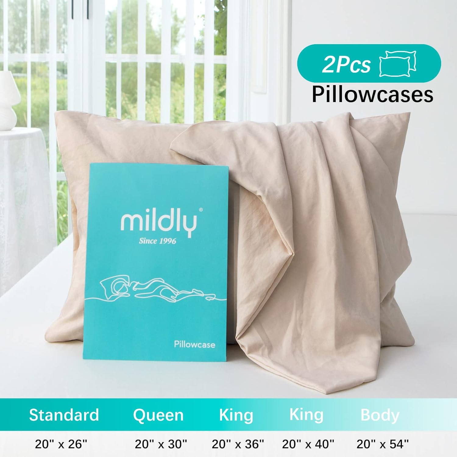 MILDLY Funda de almohada súper suave tamaño Queen  Fundas de almohada ligeras de microfibra lavada de 20 x 30 pulgadas, color caqui claro, 2