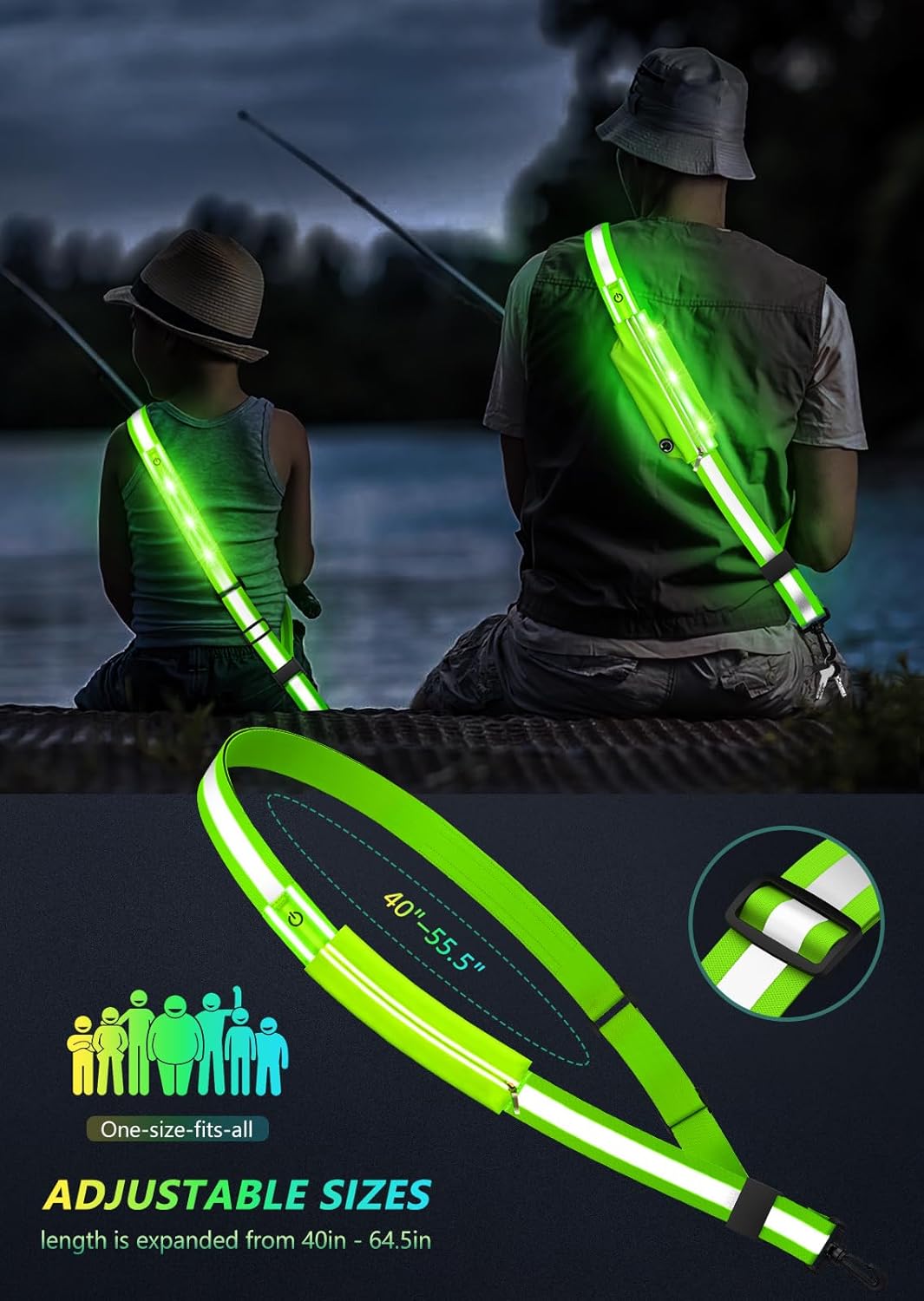 Cinturón reflectante LED para caminar por la noche, equipo de seguridad para correr por la noche, alta visibilidad, recargable, con luz LED,