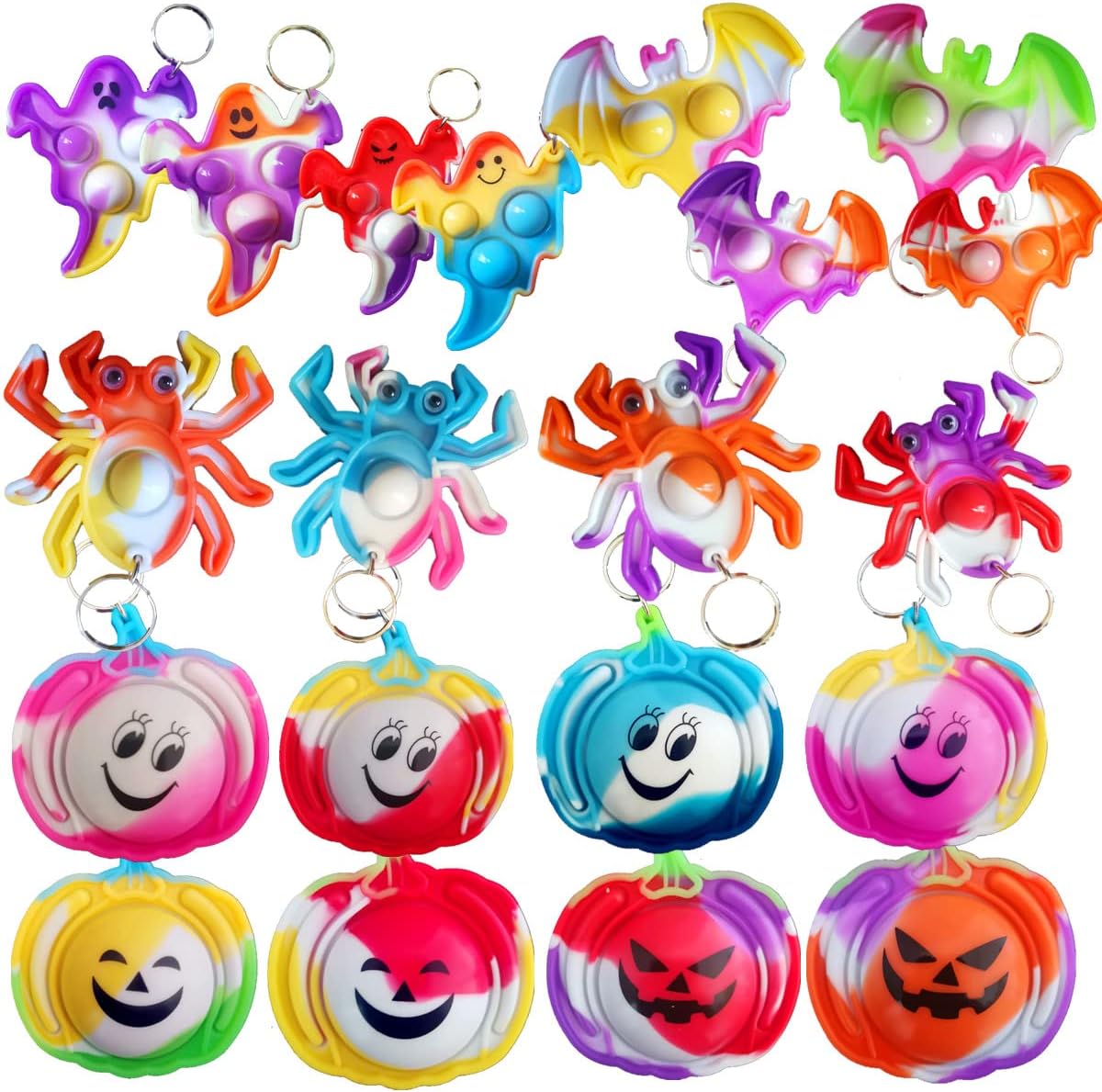 (Regalo para estudiantes de Halloween), 50 paquetes a granel de Halloween, fantasma, calabaza, araña, murciélago, llavero de burbujas, mini llavero,