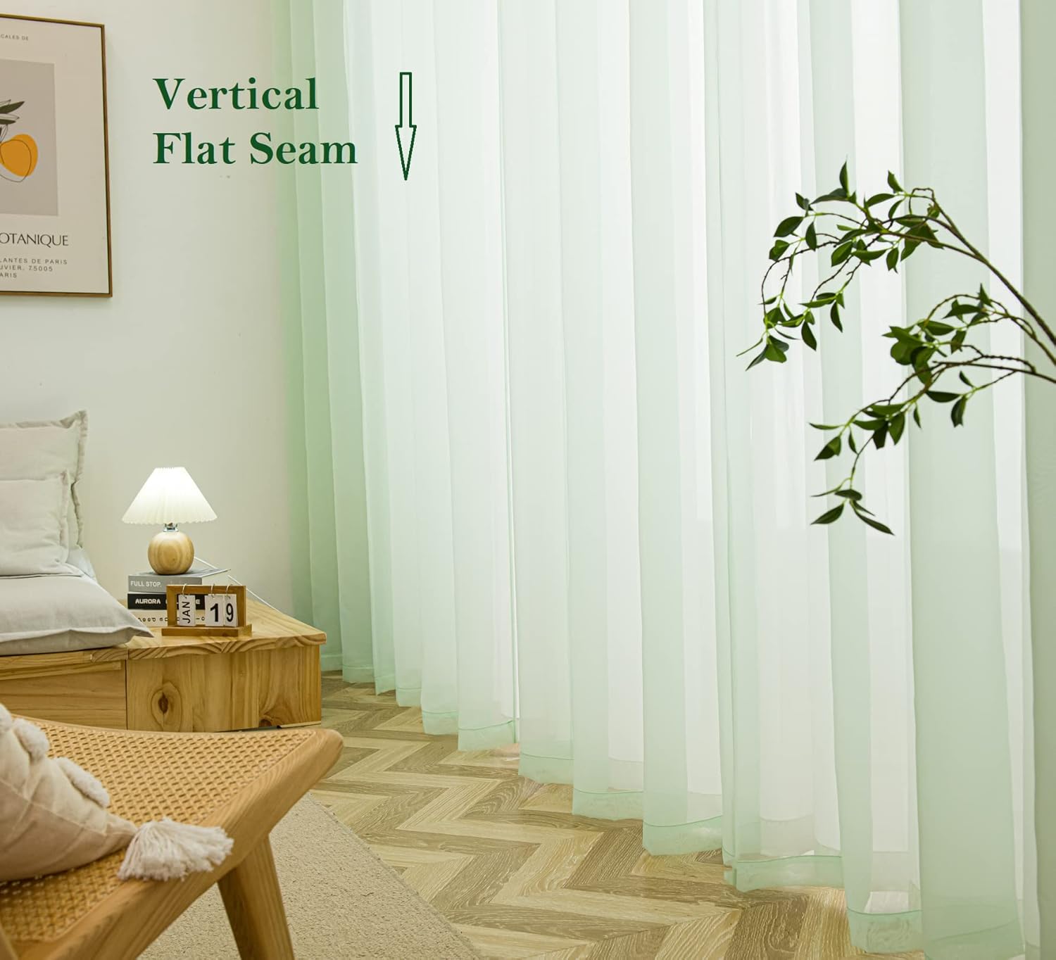 PI – Cortinas cortas transparentes verdes, con ojales en la parte superior, telón de fondo de gasa natural para comedor, cocina, 2 paneles (52