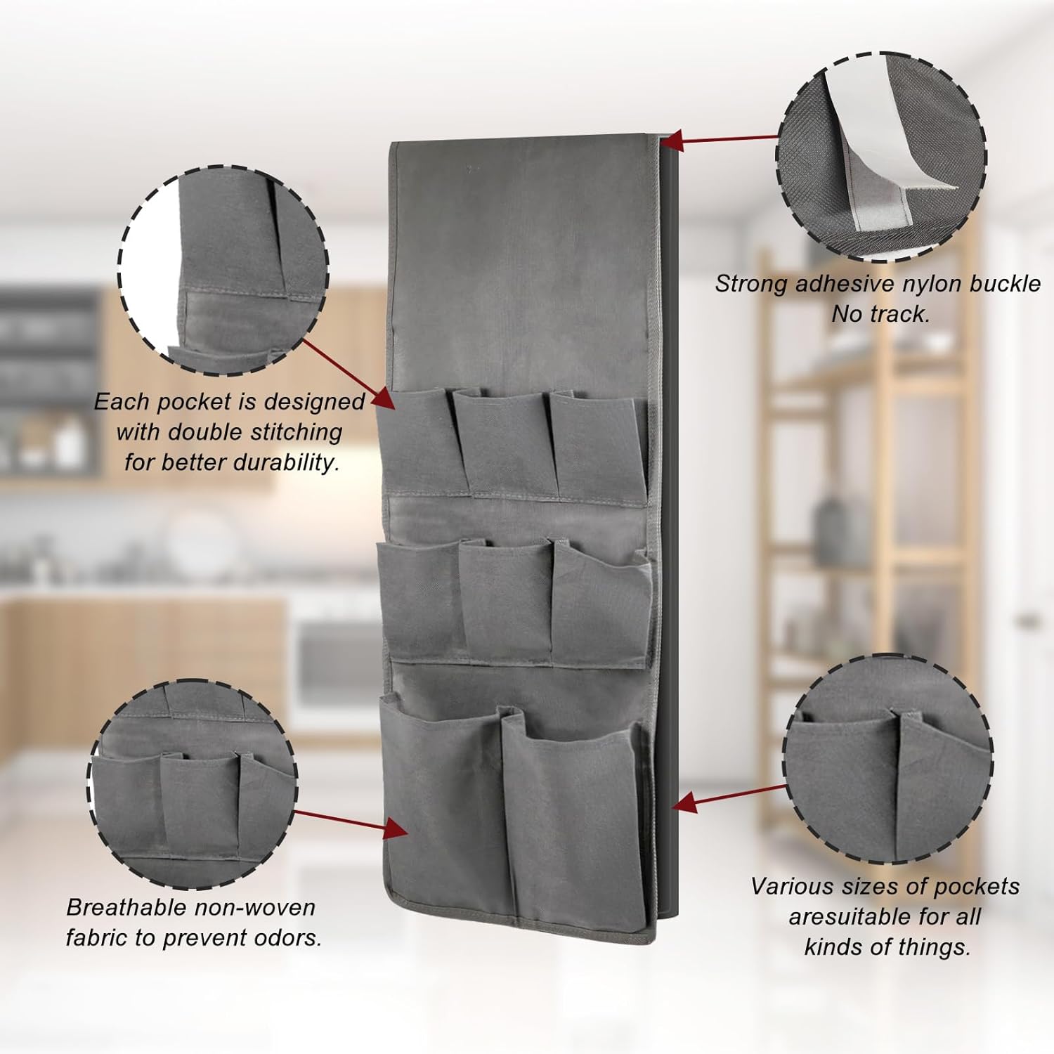 Mini bolsa organizadora de refrigerador, organizador colgante para refrigerador con 15 bolsillos extra grandes para dormitorio y cocina