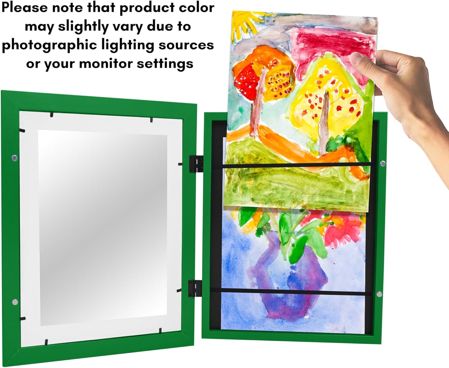 Americanflat Marco para obras de arte infantiles, carga frontal, verde trébol, 8.5 x 11 pulgadas con paspartú o 10 x 12.5 sin él, formato de