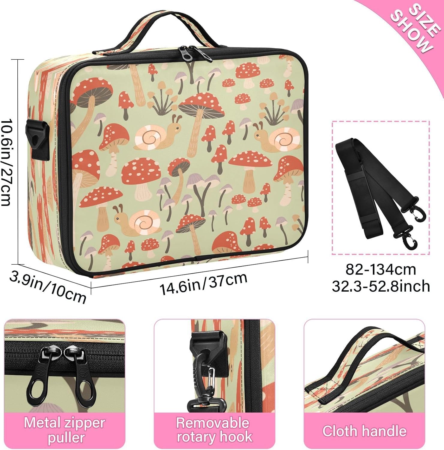Mushroom and Animals cosmetic bag with pockets make up bag travel makeup bag zipper makeup bag with zipper bolso para cosmeticos men mens woman
