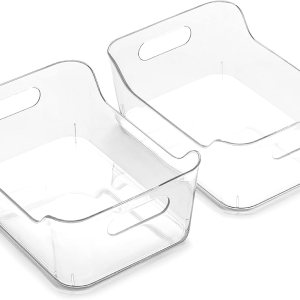 BINO – Cubo de almacenamiento de plástico transparente con asas (2 unidades) – Papeleras de plástico para organizar y almacenar en la cocina, BINO – Cubo de almacenamiento de plástico transparente con asas (2 unidades) – Papeleras de plástico para organizar y almacenar en la cocina,