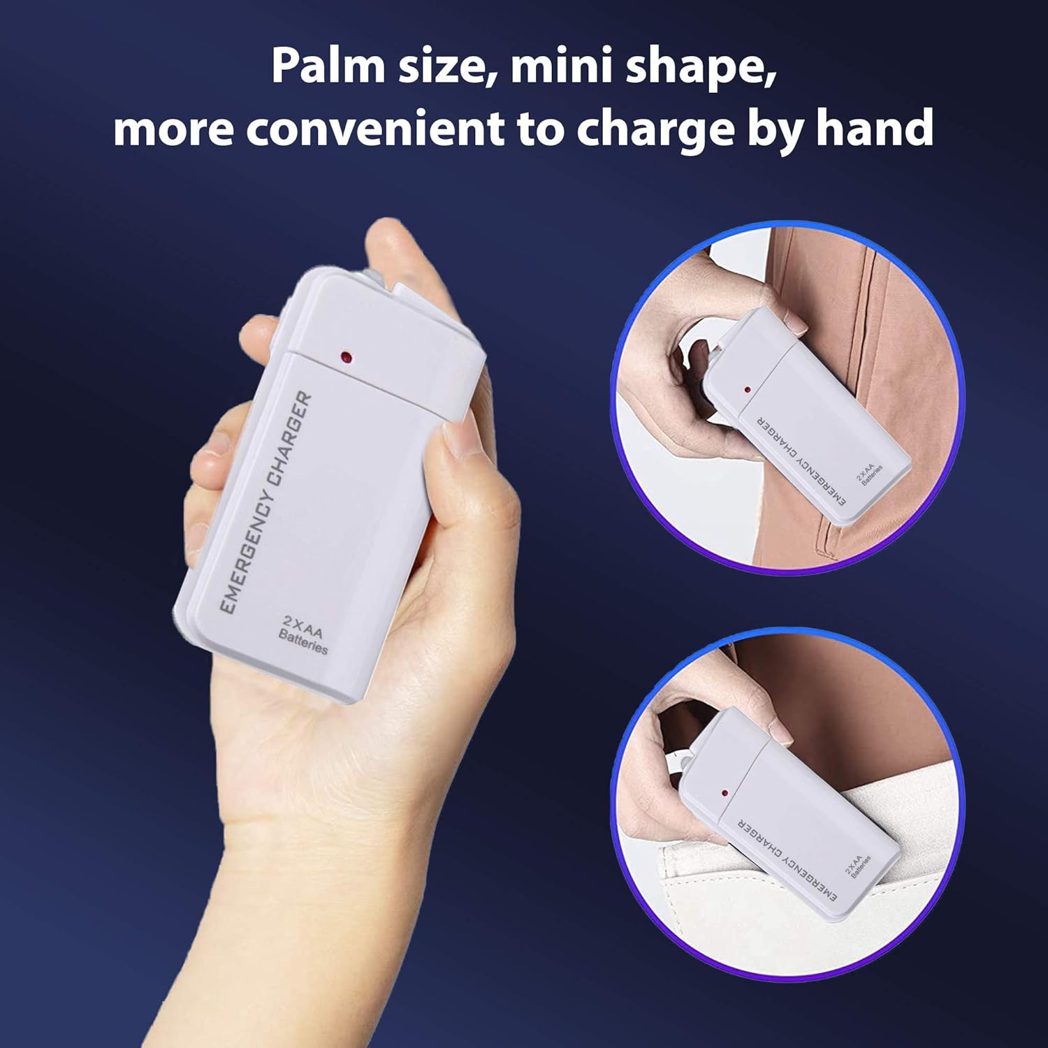 Cargador de viaje de batería AA portátil funciona para Samsung SM-T395 y cargador de emergencia con luz LED. (Funciona con 2 pilas AA, USB-C) Blanco
