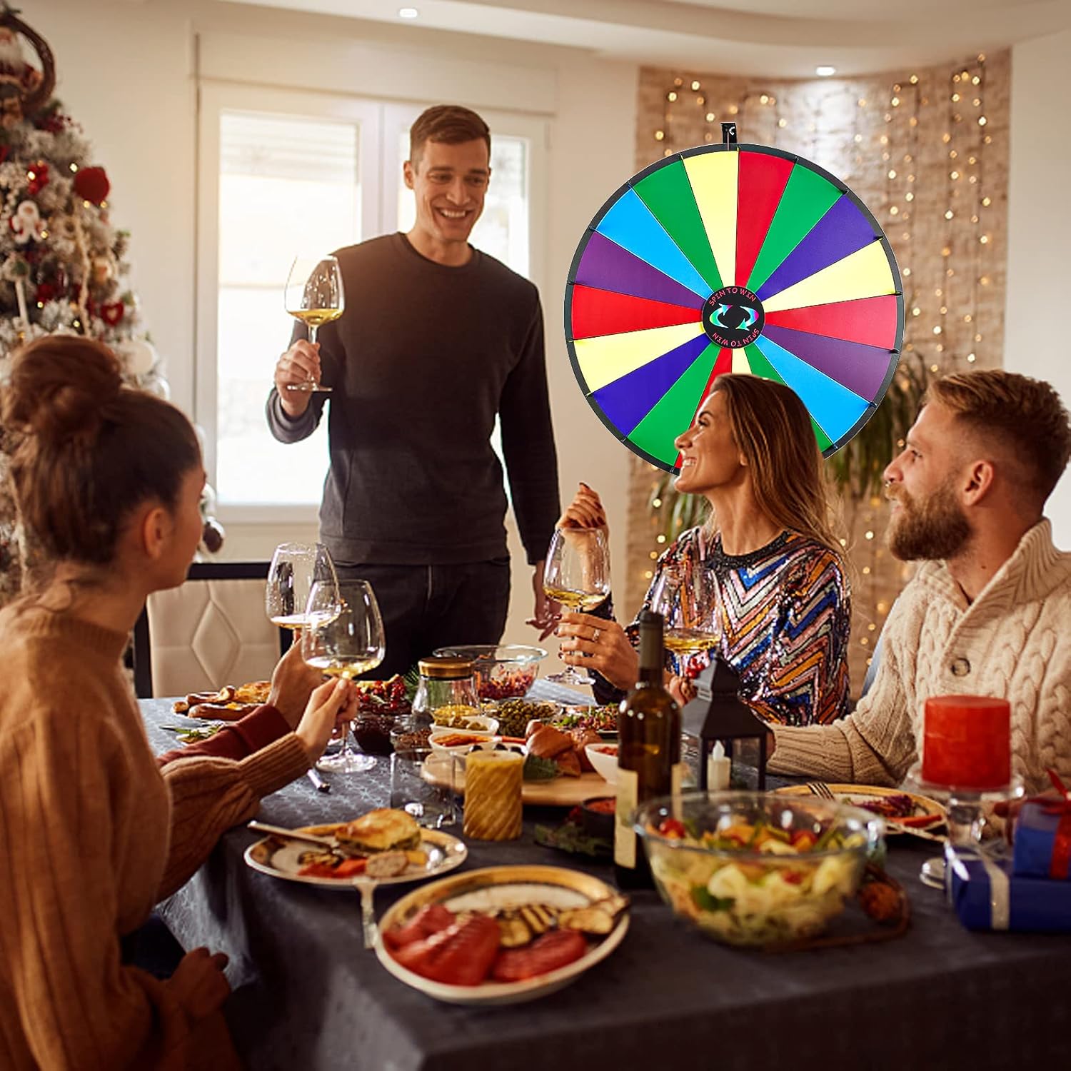 iElyiEsy Rueda giratoria de 30 pulgadas de la fortuna con trípode plegable, altura ajustable, rueda giratoria de 18 ranuras con rotulador y borrador