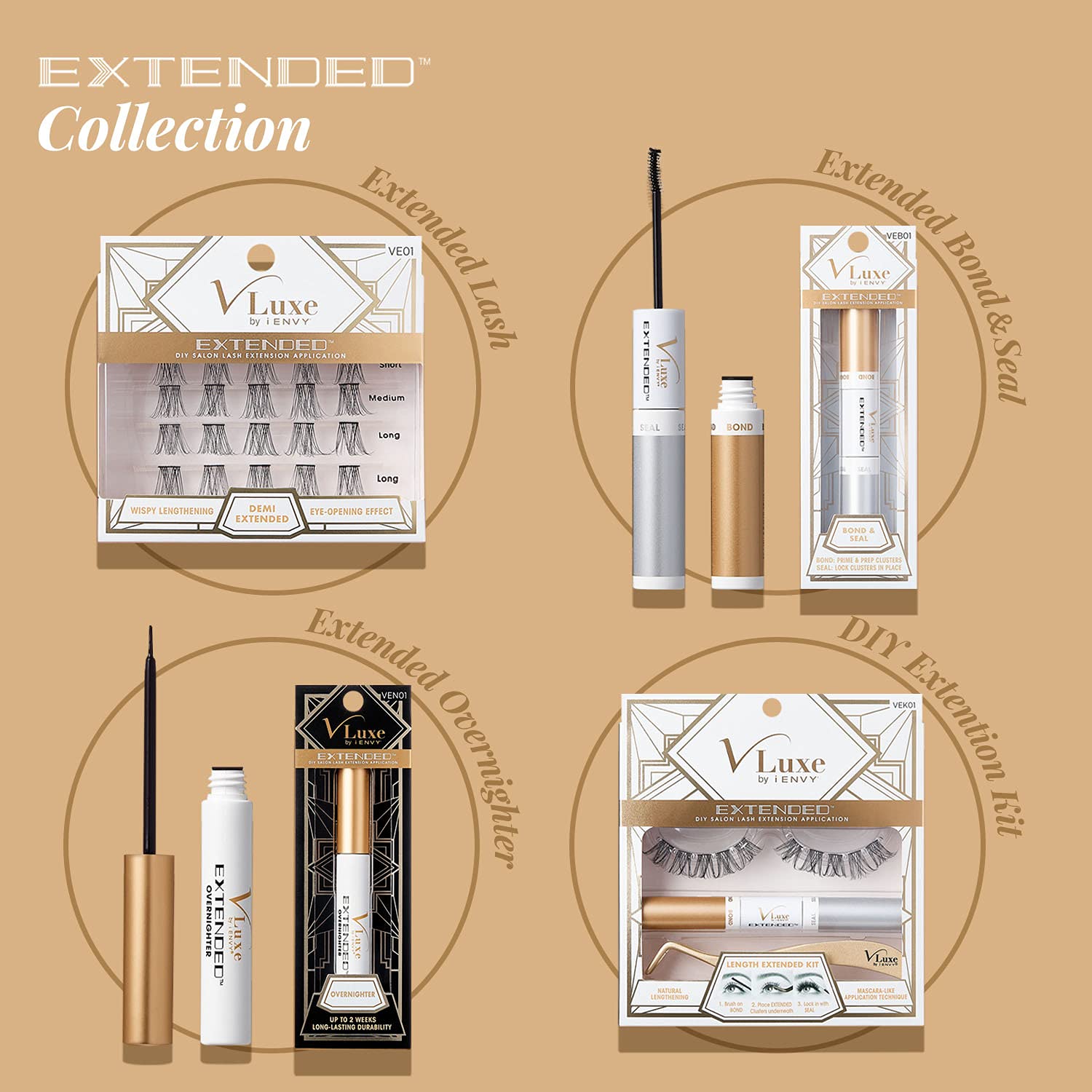 VLuxe by iEnvy Extended Collection Extensión de pestañas para uso diario, larga duración, infalible y libre de manchas