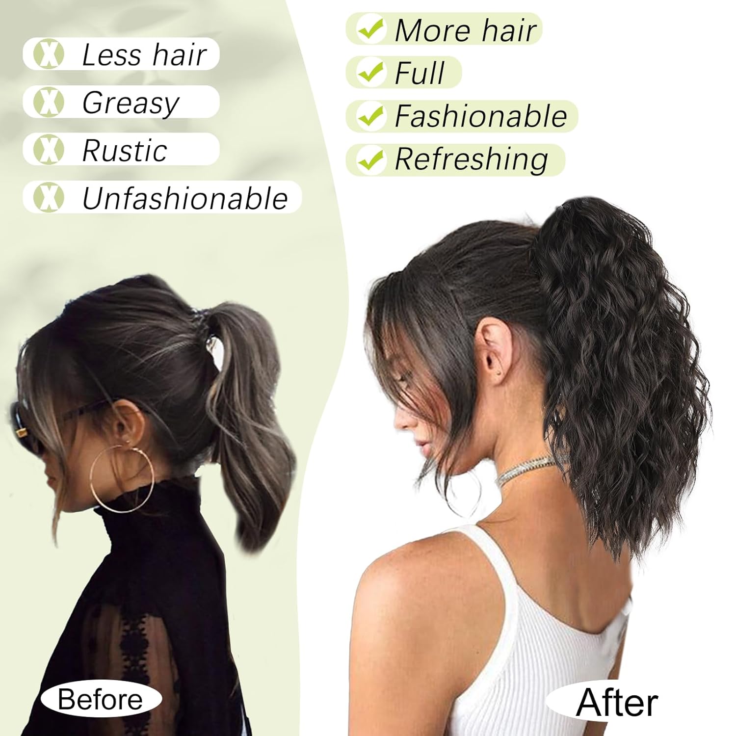 Extensiones de cola de caballo con clip de garra para mujer, sintéticas, largas, onduladas, esponjosas (14 pulgadas, marrón oscuro)
