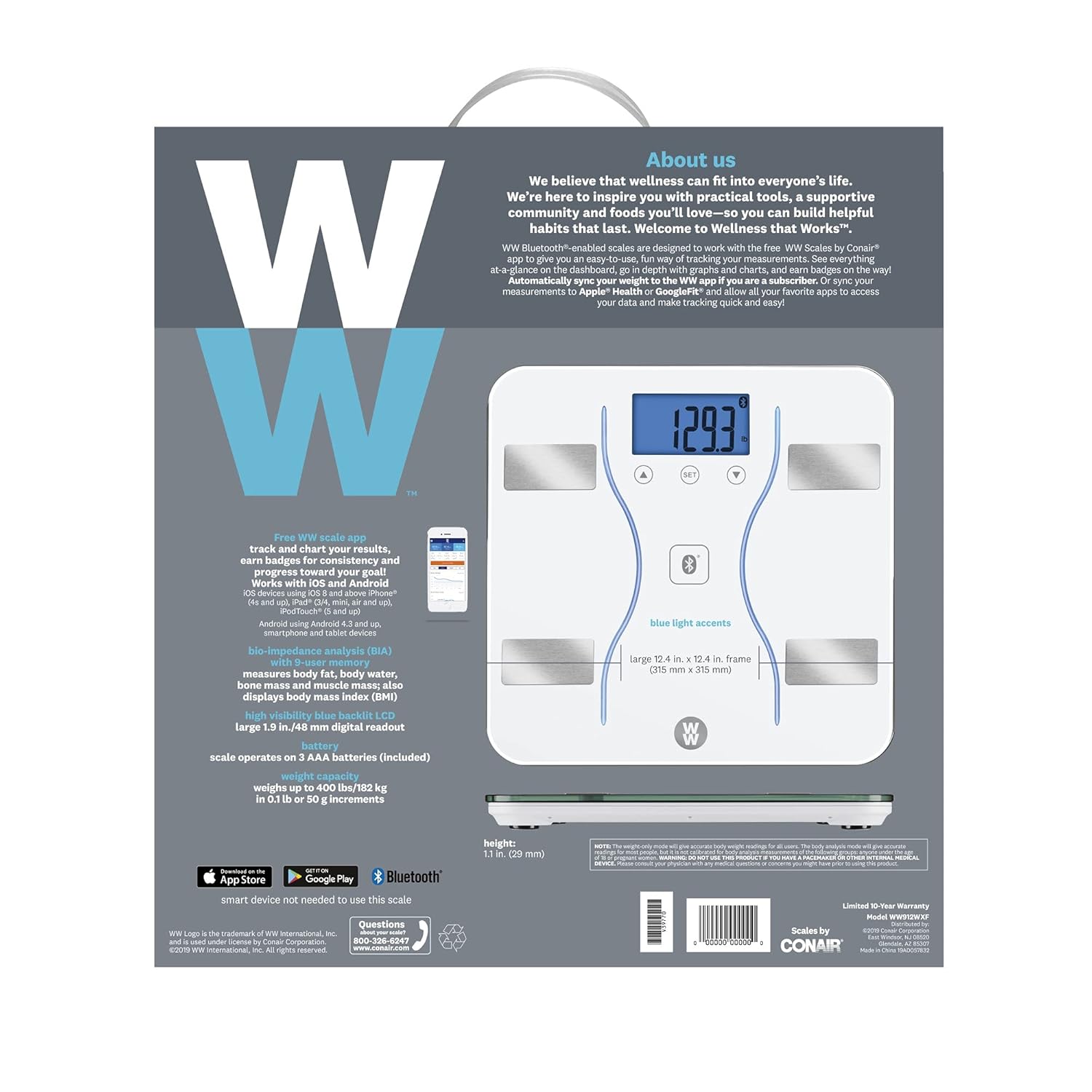 Conair WW – Báscula de baño de precisión digital, Bluetooth, Blanco