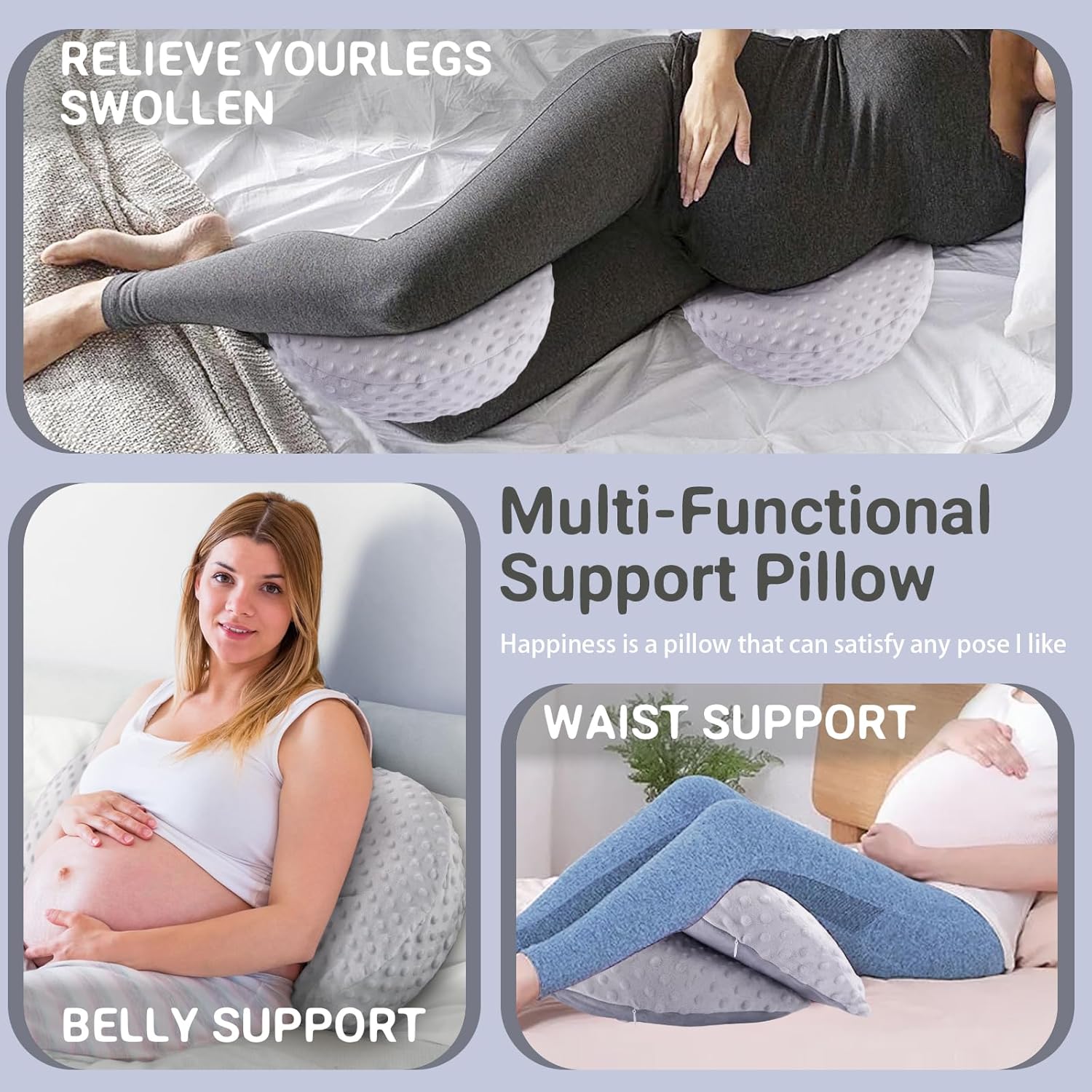 neexan Almohada de dormir para embarazo, almohada de cuña suave para el abdomen, soporte de espalda y piernas, funda de almohada ajustable (gris)