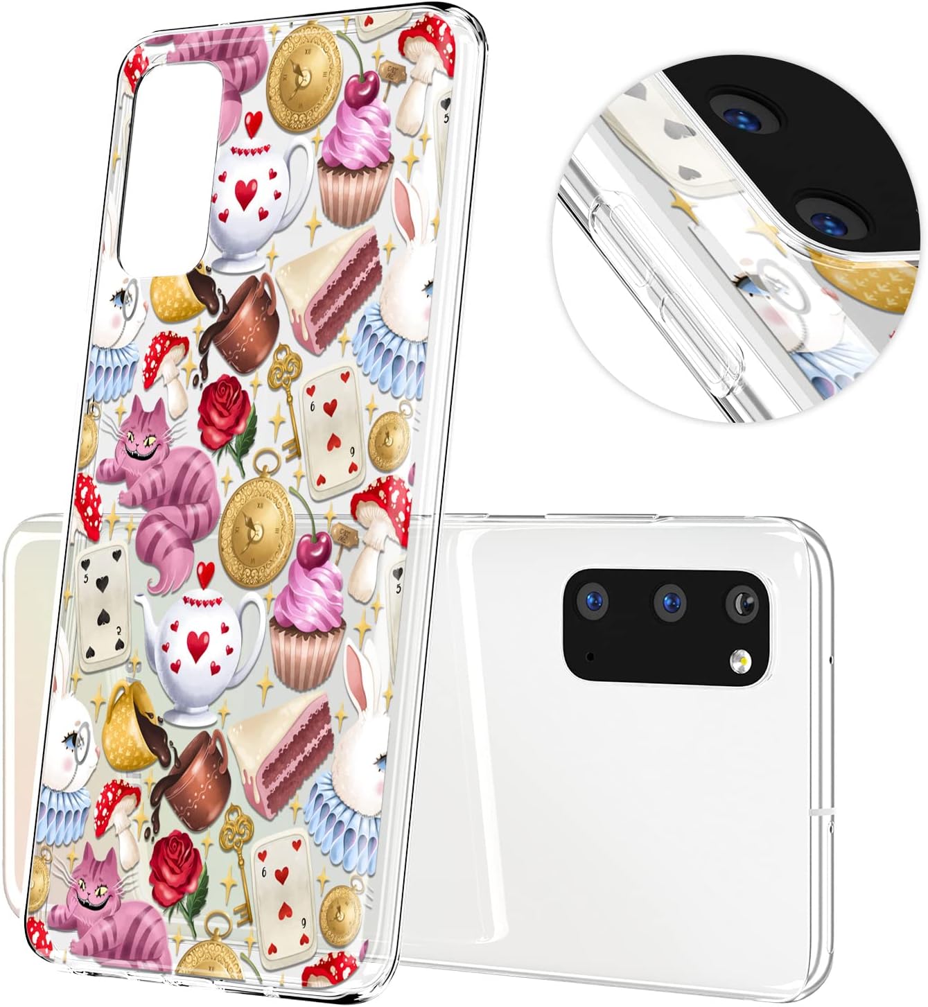 Cavka Funda de teléfono compatible con Samsung Galaxy A73 A72 5G A71 A70 A52 A42 A32 A20s A11 A02 lindo diseño delgado Alicia en el país de las