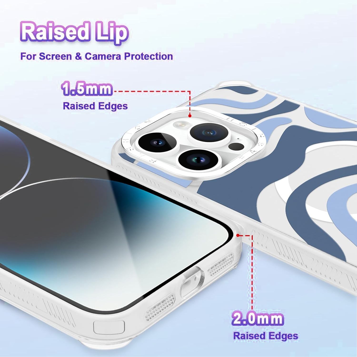 ZIYE Funda diseñada para iPhone 14 Pro Max compatible con MagSafe Funda con bonito diseño ondulado para mujeres, niñas, hombres, TPU suave +