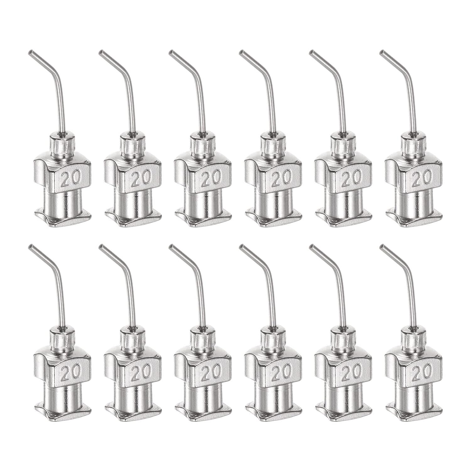 12 agujas dispensadoras, calibre 20, punta roma, de acero inoxidable, 45 grados, con conector Luer Lock para cartuchos de tinta, pegamento,