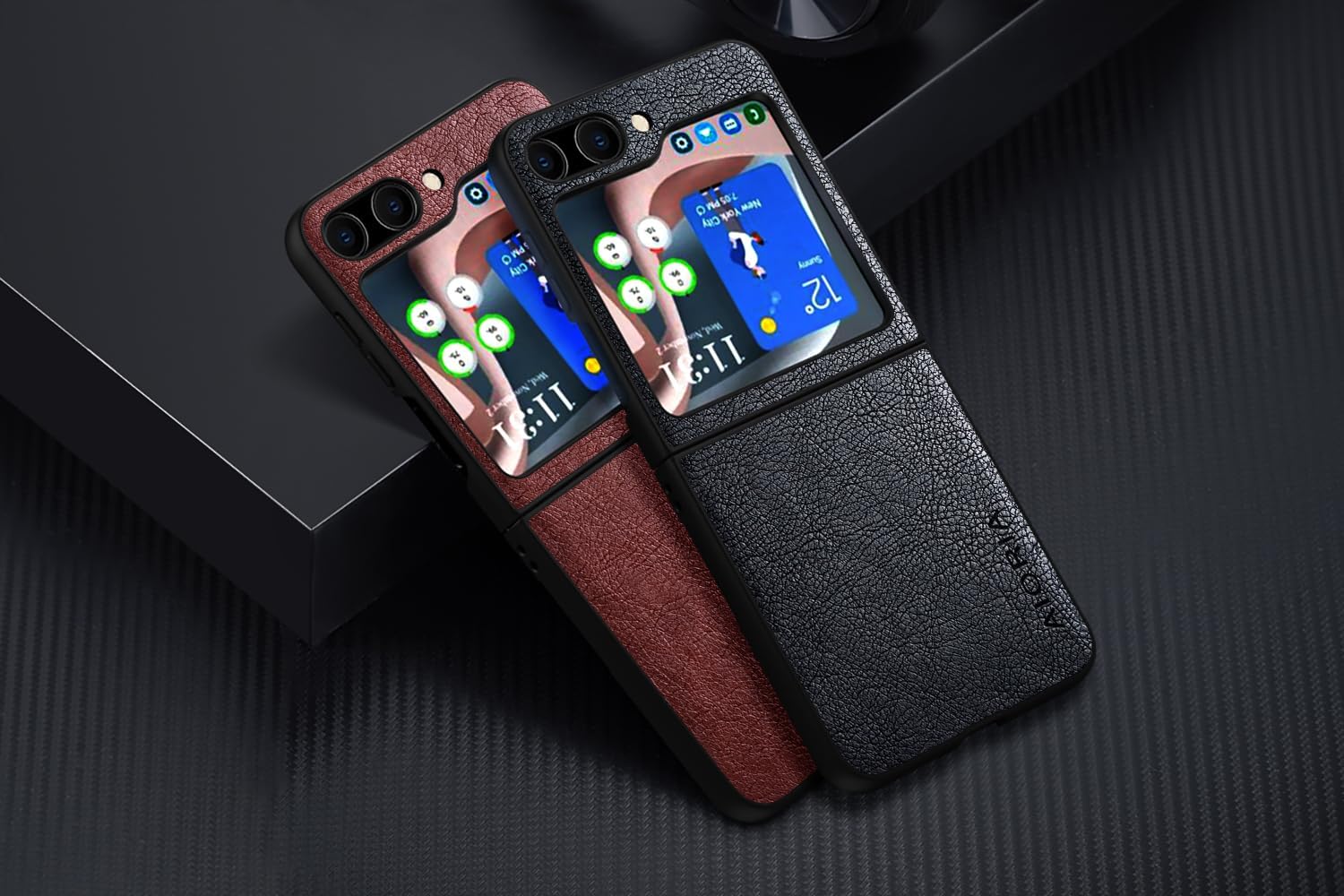 AIORIA Funda para Samsung Galaxy Z Flip5 de 6.7 pulgadas, piel sintética, diseño retro de negocios, funda protectora completa para Samsung Filp5