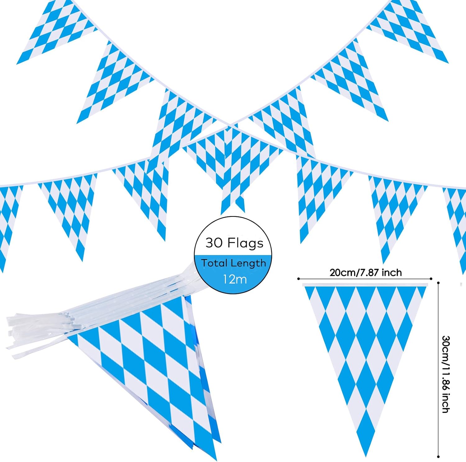Ahfulife Pancarta de bandera de Oktoberfest de 39 pies para decoraciones de Oktoberfest, 1 paquete de banderines bávaros del Oktoberfest con 30