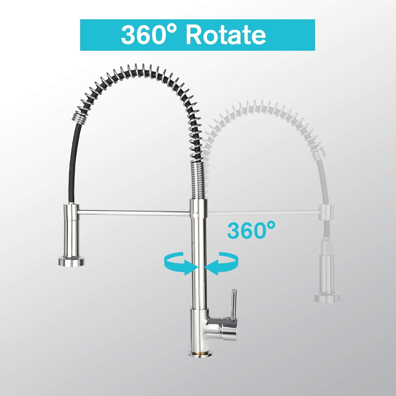 LUCKYERMORE Grifo de cocina comercial con rociador extraíble, acero inoxidable de arco alto, grifo de fregadero de resorte de un solo orificio