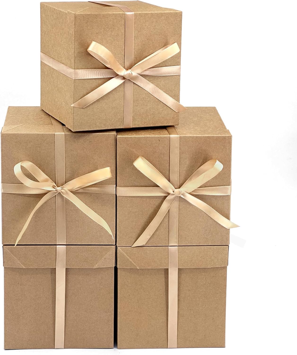 Caja de regalo marrón de 6 pulgadas con tapa y cinta para bodas, vacaciones, graduaciones, cumpleaños y aniversarios, caja de decoración de Navidad