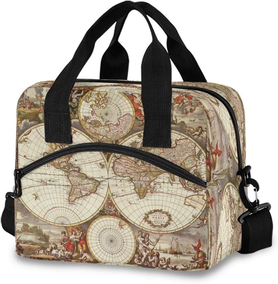Bolsa de almuerzo con diseño de globo y mapa del mundo, organizador aislante, impermeable, para hombres y mujeres, bolso de mano, correa ajustable