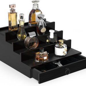 upcessory Organizador de colonia para hombres, organizador de perfume de madera de 4 niveles con cajón de forro de fieltro y compartimento oculto, upcessory Organizador de colonia para hombres, organizador de perfume de madera de 4 niveles con cajón de forro de fieltro y compartimento oculto,