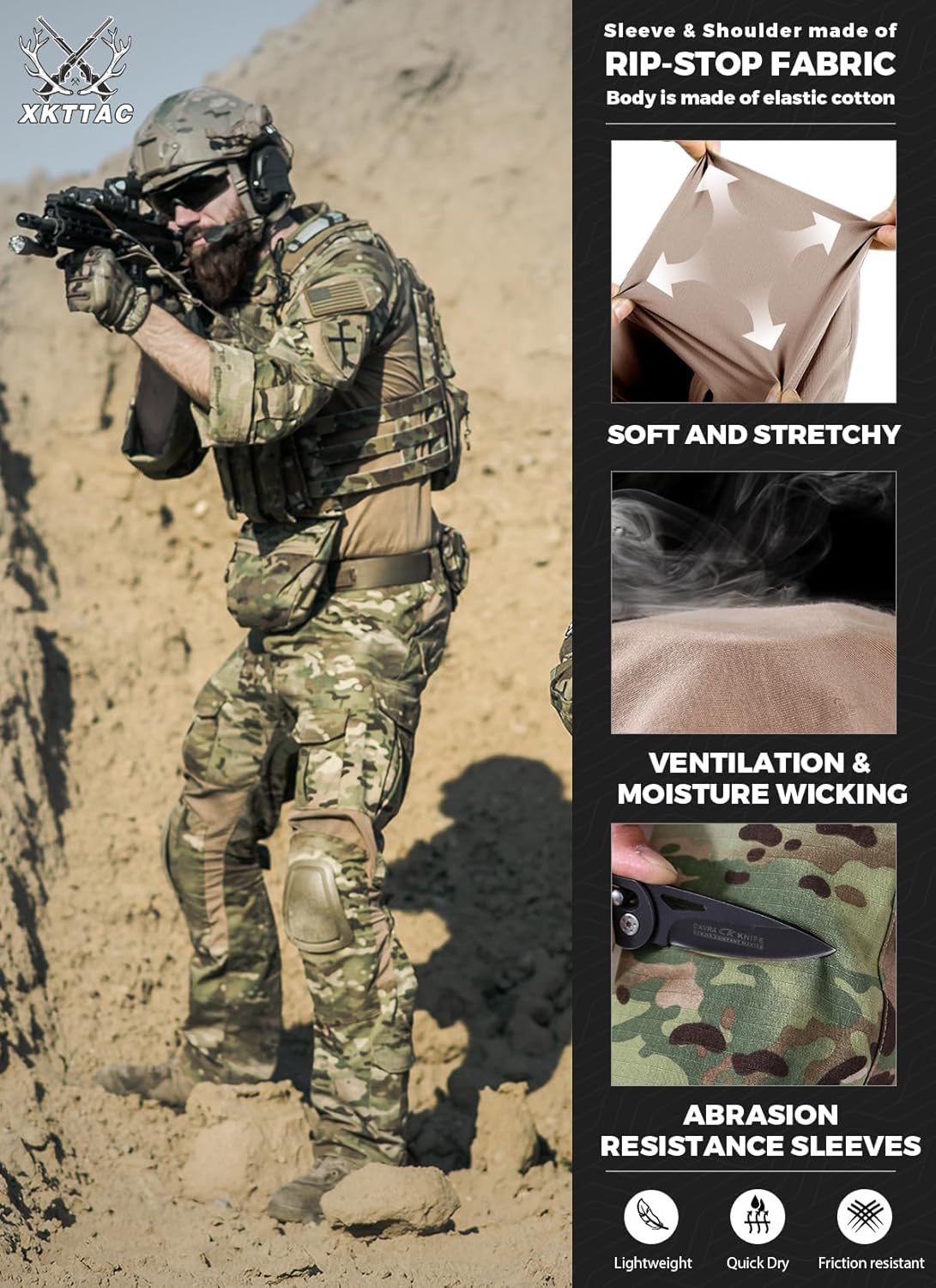 XKTTAC – Camiseta táctica de combate G3 para hombre con 2-4 bolsillos para Airsoft, actividades militares, paintball, equipo de camping, camiseta