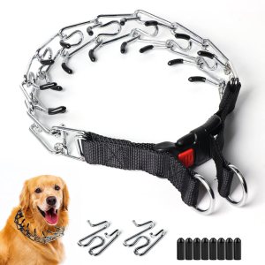 Collar de punta para perros, entrenamiento de caminar con hebilla de liberación rápida, collar ajustable con tapas de goma, no tirones, M (cuello 15 Collar de punta para perros, entrenamiento de caminar con hebilla de liberación rápida, collar ajustable con tapas de goma, no tirones, M (cuello 15