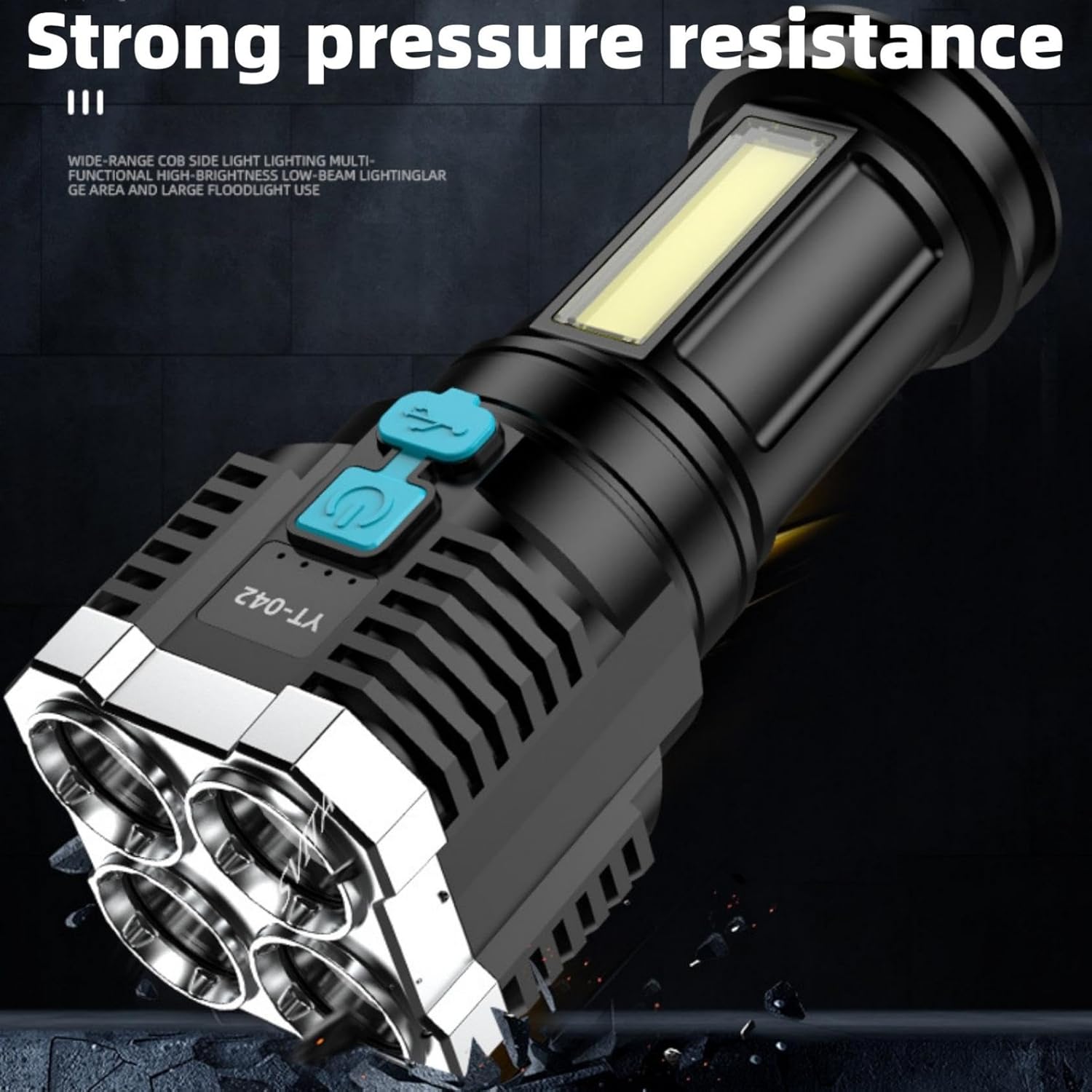 4 LED de mano para exteriores de 1000 lúmenes, funciona con batería de 1200 mAH, Tactic-al – Potente linterna recargable de largo alcance de hasta
