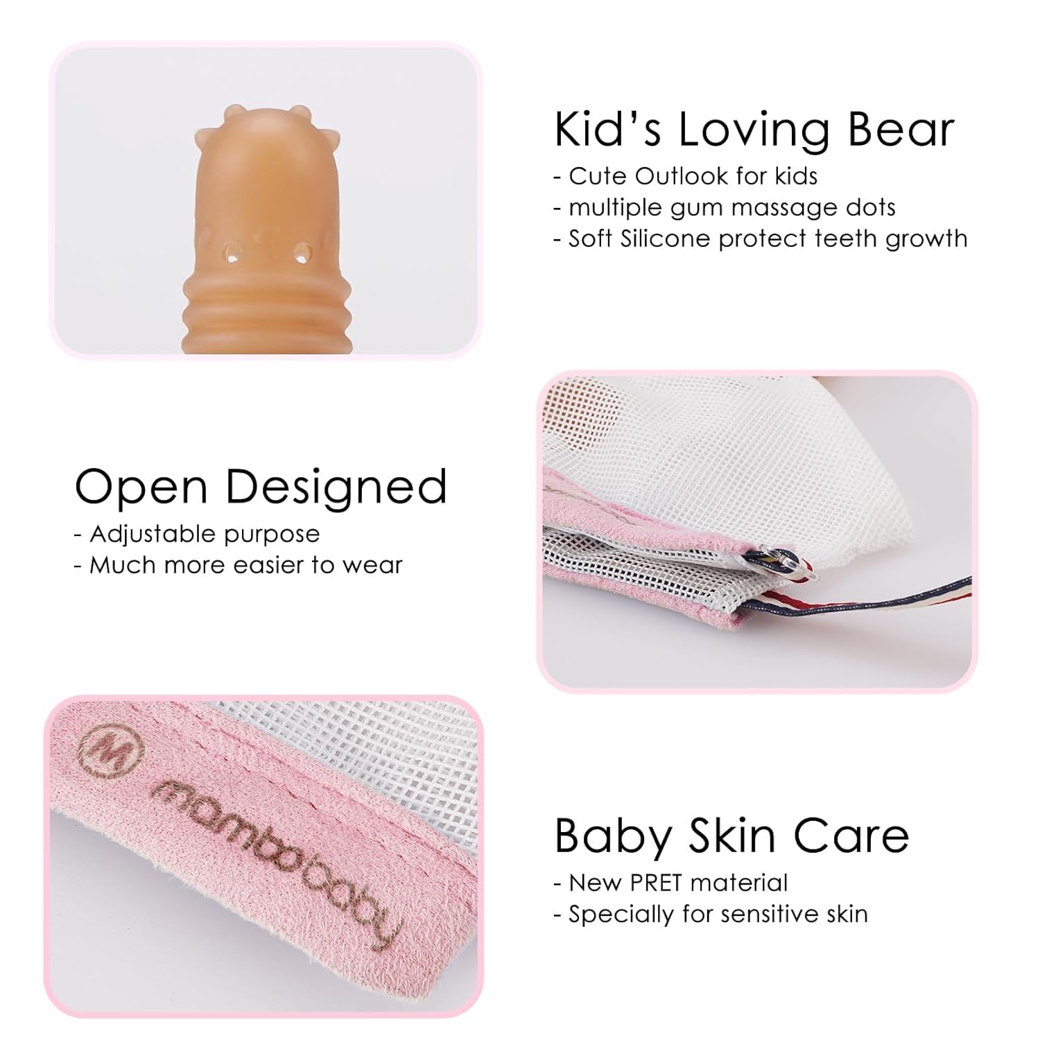 Elfzone Tope de succión de pulgar para niños de 1 a 2 años de edad, protector de dedos de silicona para chupar el pulgar con malla transpirable, kit