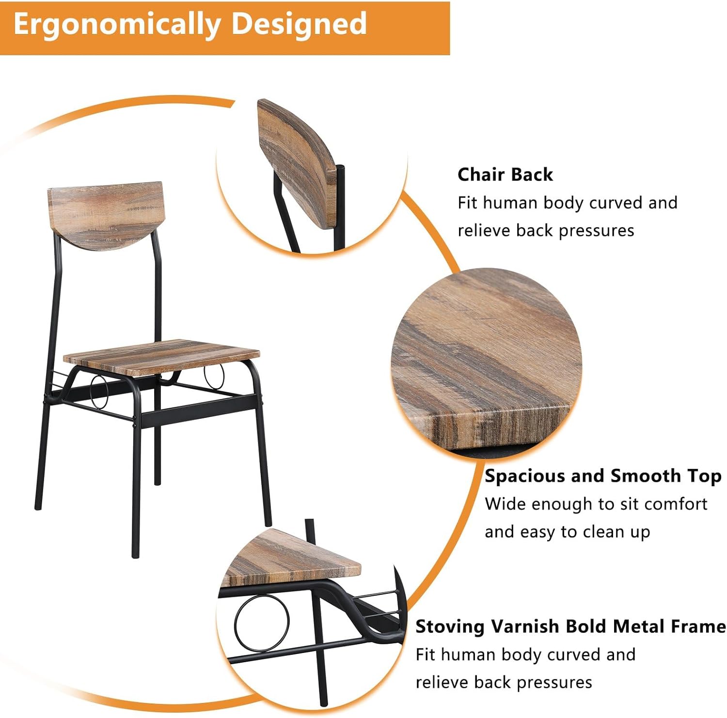 KEPOOMAN Juego de mesa de comedor de 5 piezas, mesa de cocina de metal y madera con estante de almacenamiento y 4 sillas, sillas de cocina
