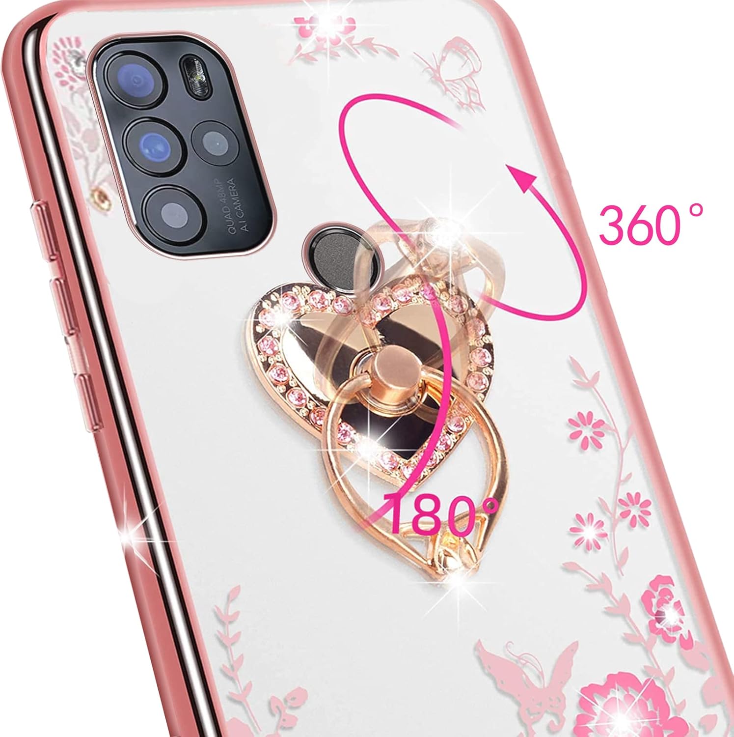 KuDiNi BLU G91 Pro – Funda protectora transparente con función atril y correa para BLU G91 Pro para BLU G91 Pro (oro rosa)