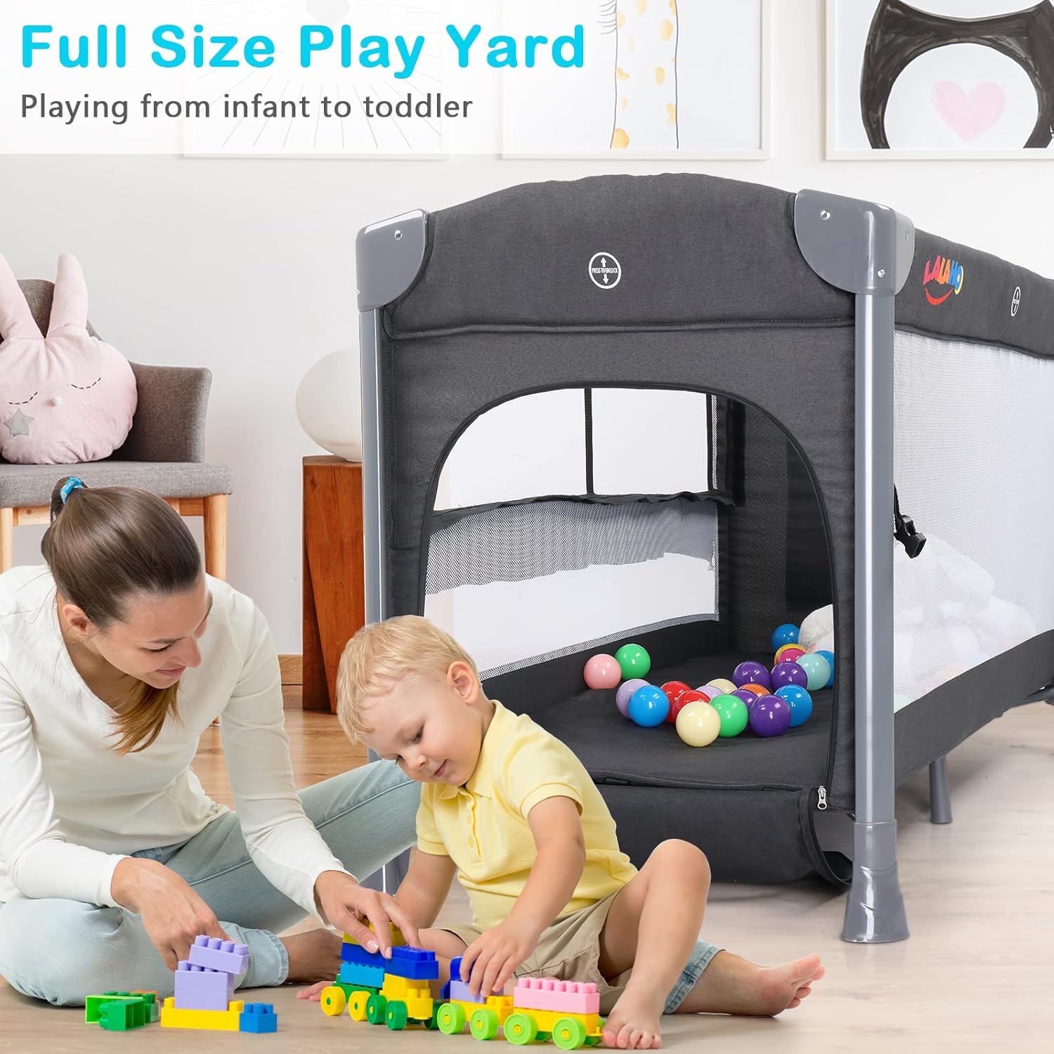 Ktaxon Cuna de bebé 3 en 1, cuna con 3 niveles de ajuste de altura, diseño plegable rápido y rueda flexible con freno de recién nacido a niños (gris