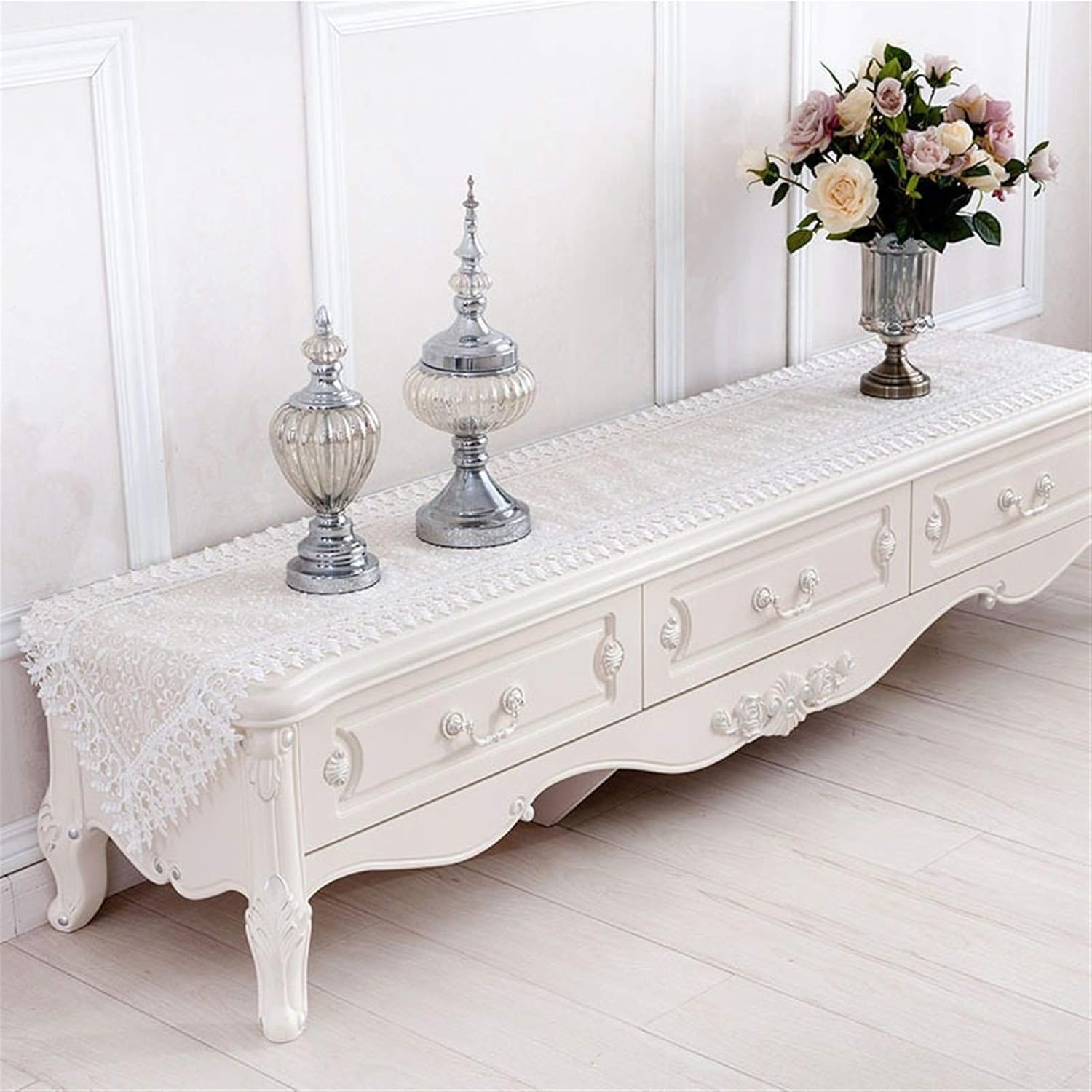 FRINZA Elegante y lujoso mantel bordado de encaje blanco mantel hueco elegante para mesa de café, manteles de mesa de boda, rectangular, multicolor,