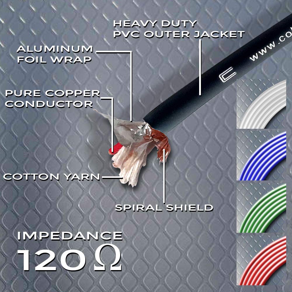 Cable de conexión DMX de 3 pines XLR macho a hembra, 3 pies, color blanco, cable de datos DMX512 de 120 ohmios para luces de escenario y controles