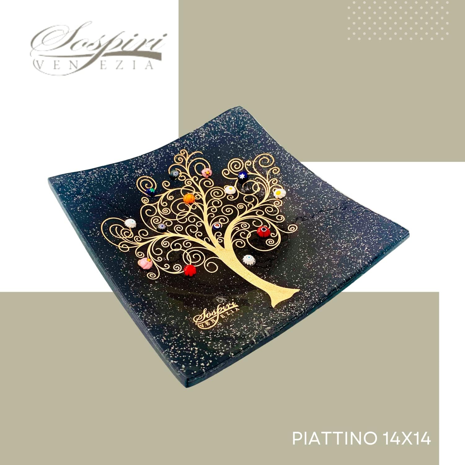 SOSPIRI VENEZIA Plato decorativo de cristal de Murano, cuenco decorativo de cristal, centro de mesa de regalo, árbol de la vida, bandeja para