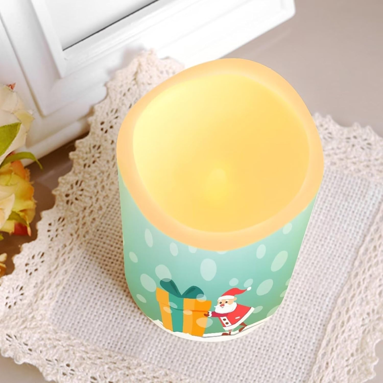 Velas sin llama de Papá Noel con control remoto para decoración de mesa del hogar, velas de pilar de Navidad a pilas, 4 paquetes