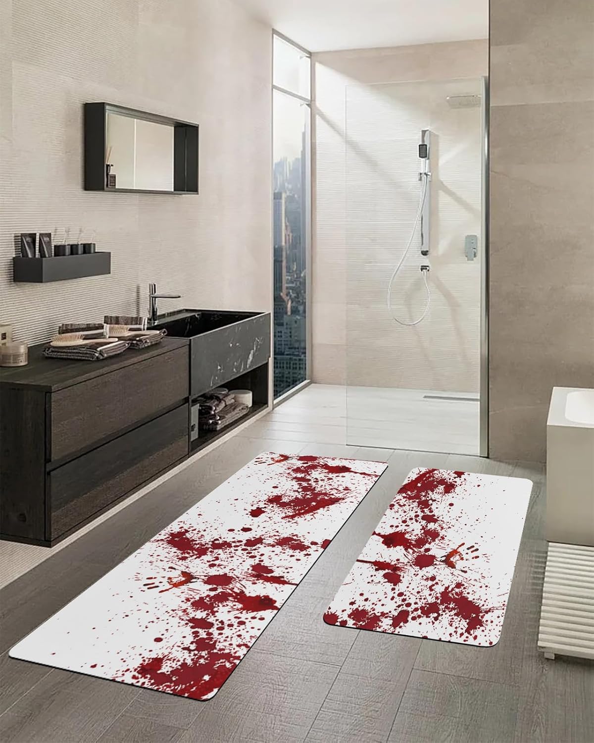 Juego de 2 alfombras de baño de Halloween, 2 piezas de mano de sangre, espeluznante, alfombra de baño espeluznante con temática de zombi, tapetes de