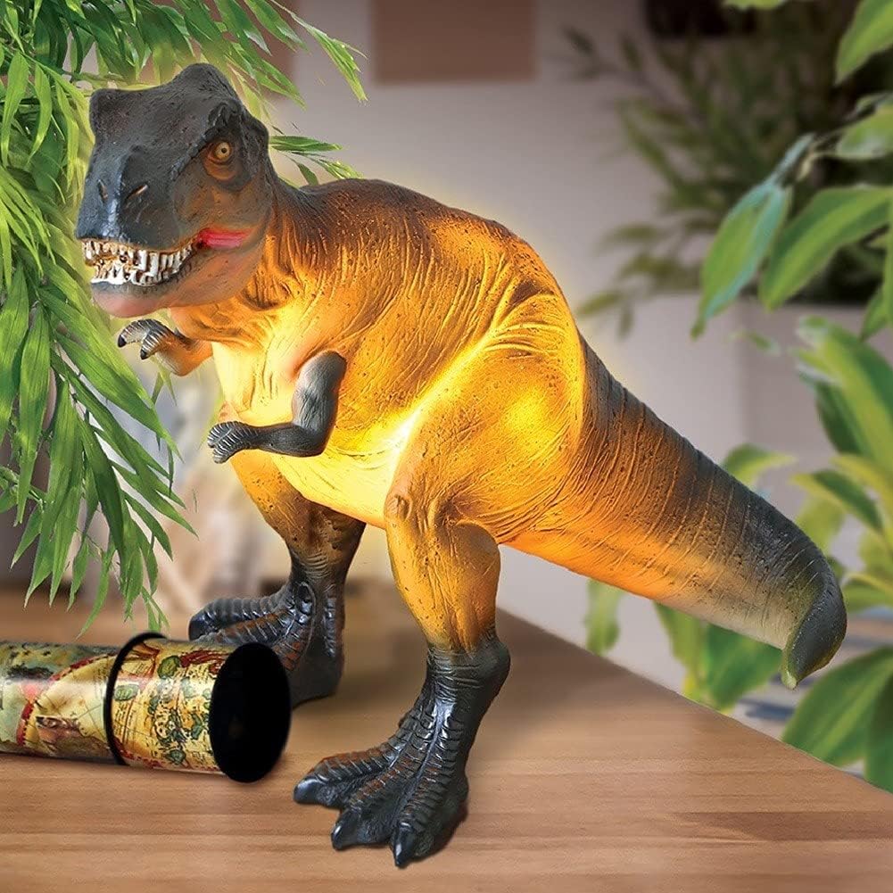 WHAT ON EARTH Lámpara de dinosaurio para niños, lámpara de acento realista T-Rex con luz de dinosaurio