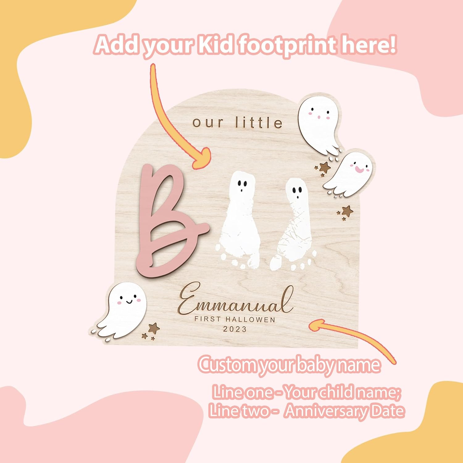 Arte de huella de Halloween personalizado, primer recuerdo de Halloween del bebé, regalo para mamá, manualidades de Halloween para niños, letrero de