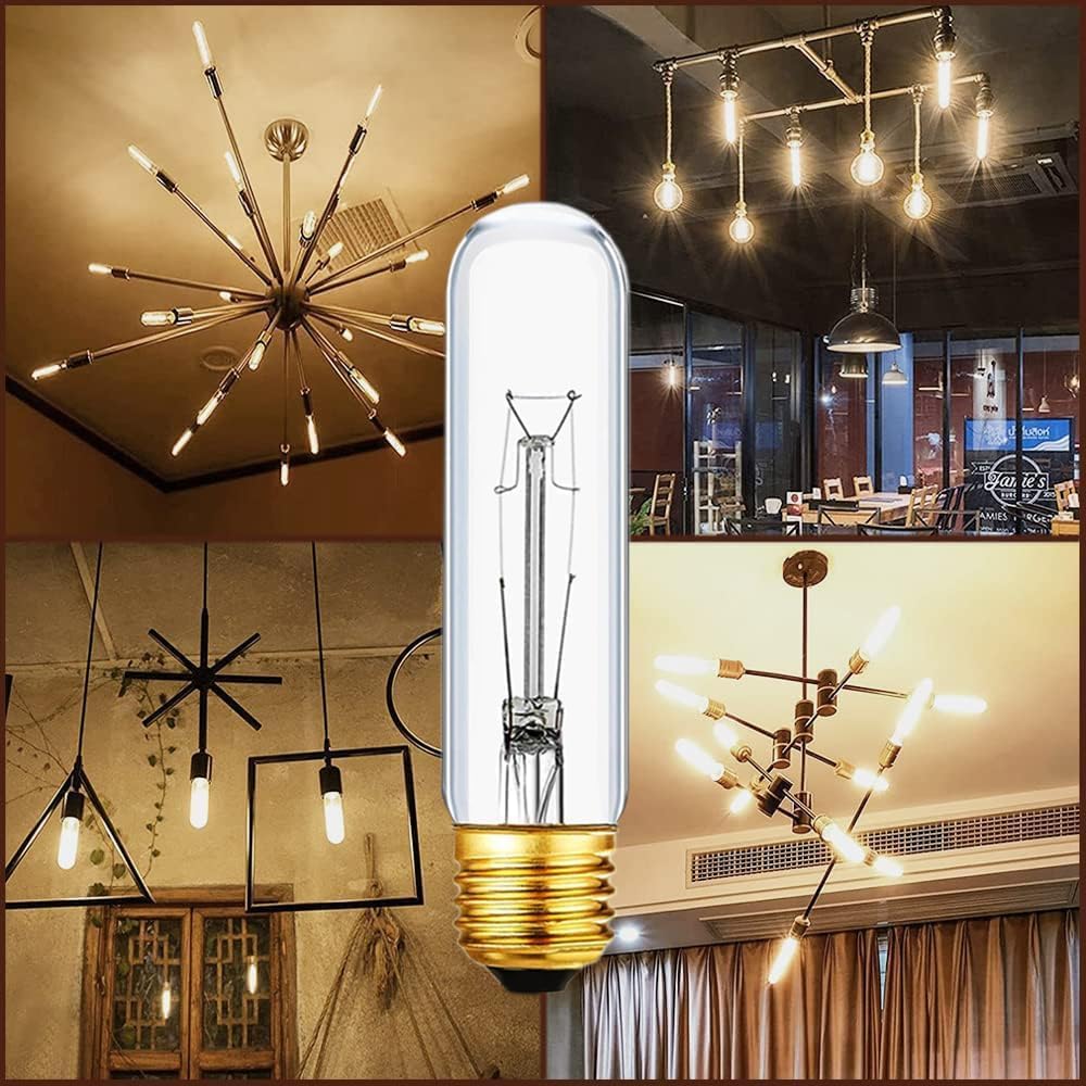 Bombilla incandescente tubular transparente T10 de 25 W, bombilla de escaparate de estilo vintage, lámpara de escaparate, blanco suave de 2700 K,